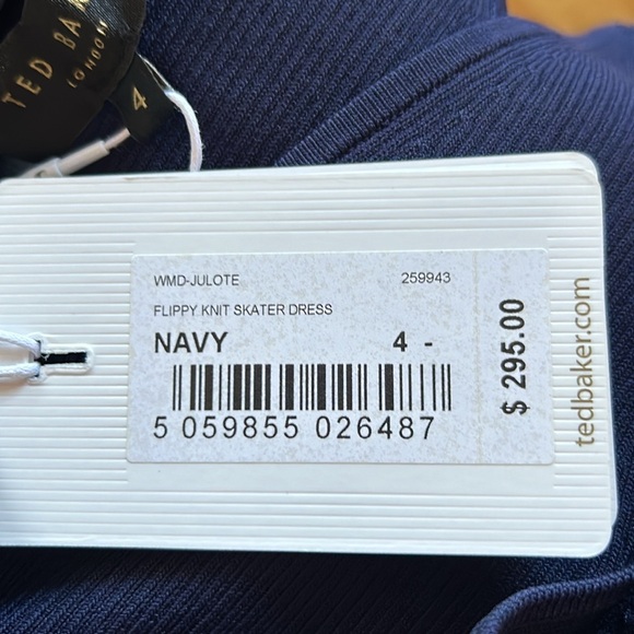 TED BAKER JULOTE FLIPPY KNIT SKATER DRESS, NAVY BLUE | size 4 - Picture 8 of 8